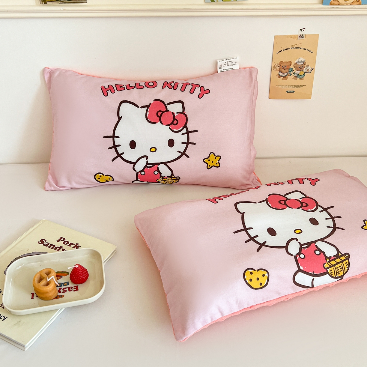 91家纺网 家纺一手货源 找家纺 孩子王家纺 2025新款A棉B绒全棉纯棉豆豆枕学生幼儿园系列 甜心凯蒂 30x50cm/只（带标）