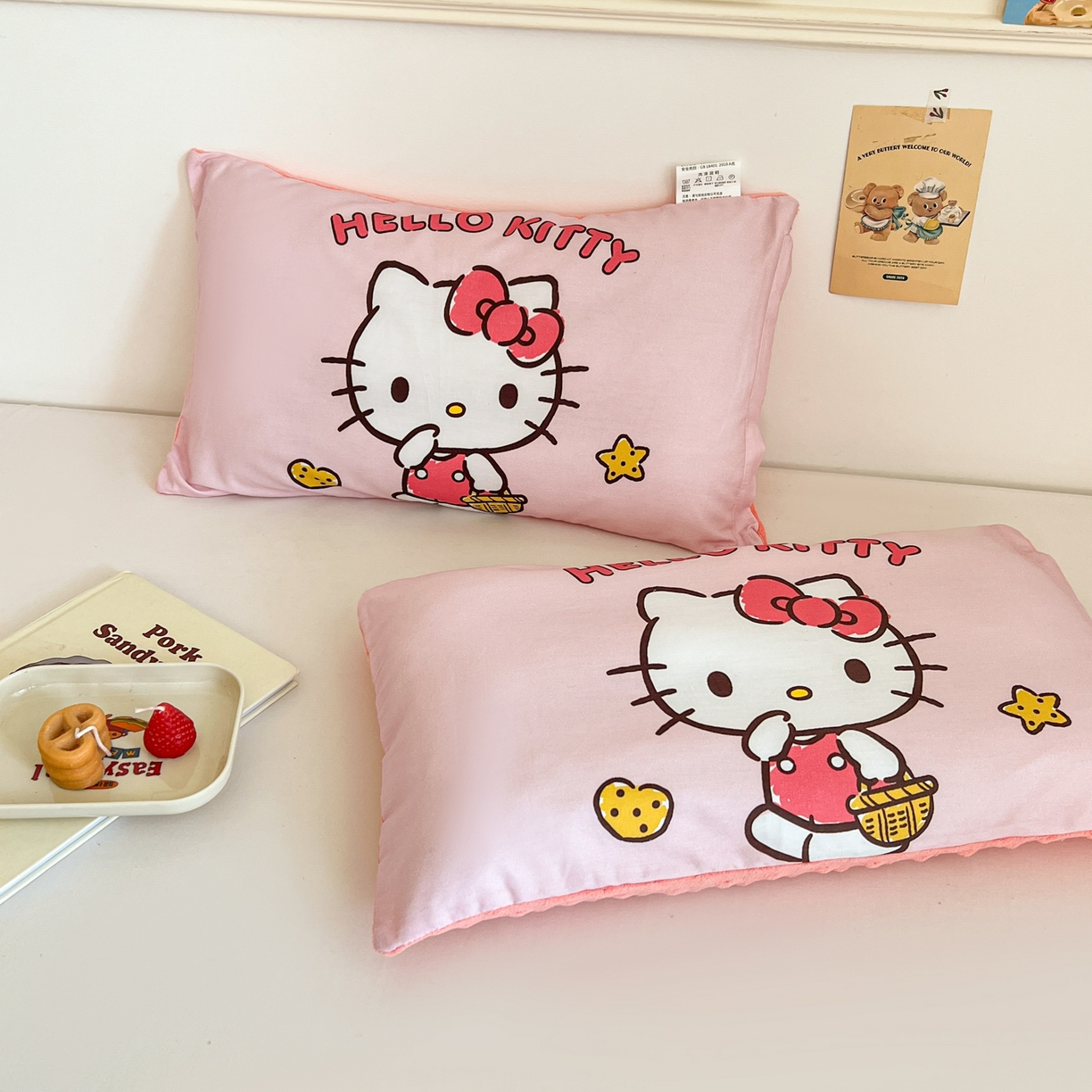 91家纺网 家纺一手货源 找家纺 孩子王家纺 2025新款A棉B绒全棉纯棉豆豆枕学生幼儿园系列 甜心凯蒂 30x50cm/只（带标）