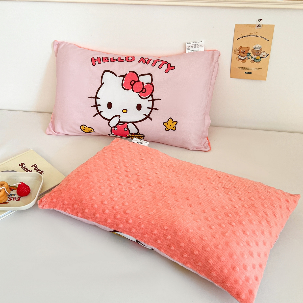 91家纺网 家纺一手货源 找家纺 孩子王家纺 2025新款A棉B绒全棉纯棉豆豆枕学生幼儿园系列 甜心凯蒂 30x50cm/只（带标）