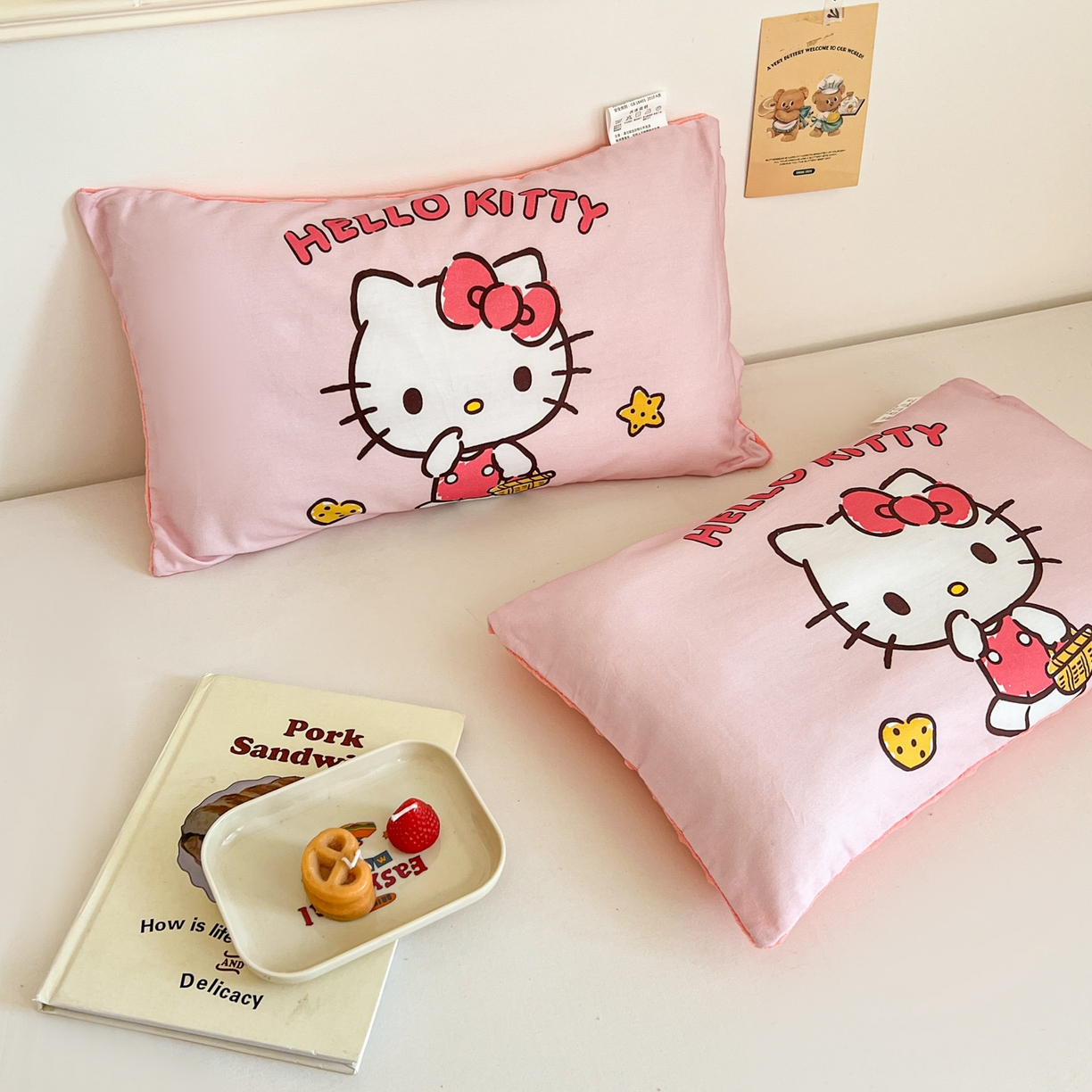 91家纺网 家纺一手货源 找家纺 孩子王家纺 2025新款A棉B绒全棉纯棉豆豆枕学生幼儿园系列 甜心凯蒂 30x50cm/只（带标）