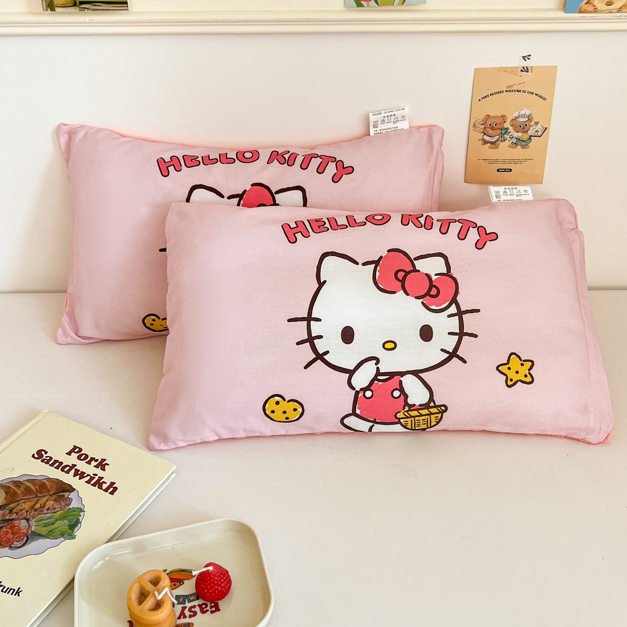 91家纺网 家纺一手货源 找家纺 孩子王家纺 2025新款A棉B绒全棉纯棉豆豆枕学生幼儿园系列 甜心凯蒂 30x50cm/只（带标）