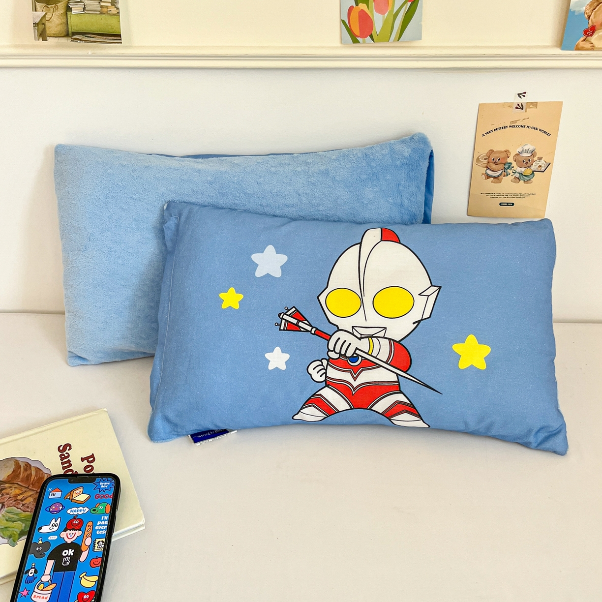 孩子王家纺 2025新款A棉B绒全棉纯棉豆豆枕学生幼儿园系列 咸蛋超人 30x50cm/只（带标）
