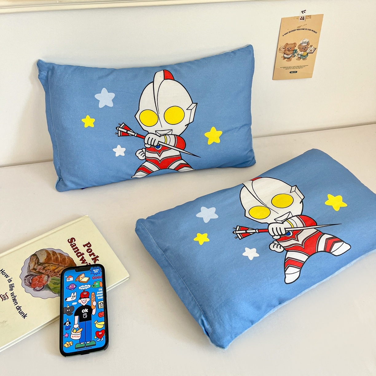 91家纺网 家纺一手货源 找家纺 孩子王家纺 2025新款A棉B绒全棉纯棉豆豆枕学生幼儿园系列 咸蛋超人 30x50cm/只（带标）