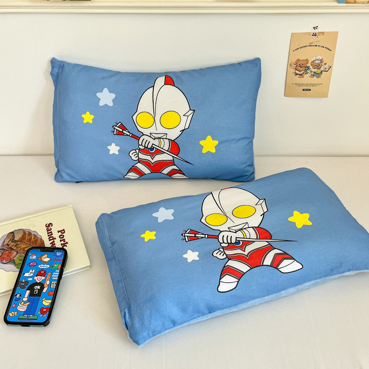 91家纺网 家纺一手货源 找家纺 孩子王家纺 2025新款A棉B绒全棉纯棉豆豆枕学生幼儿园系列 咸蛋超人 30x50cm/只（带标）