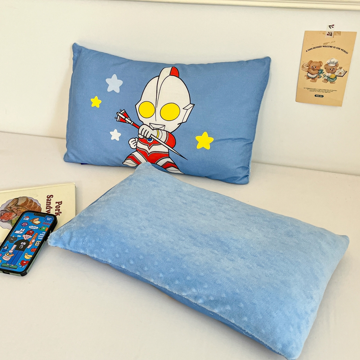 91家纺网 家纺一手货源 找家纺 孩子王家纺 2025新款A棉B绒全棉纯棉豆豆枕学生幼儿园系列 咸蛋超人 30x50cm/只（带标）