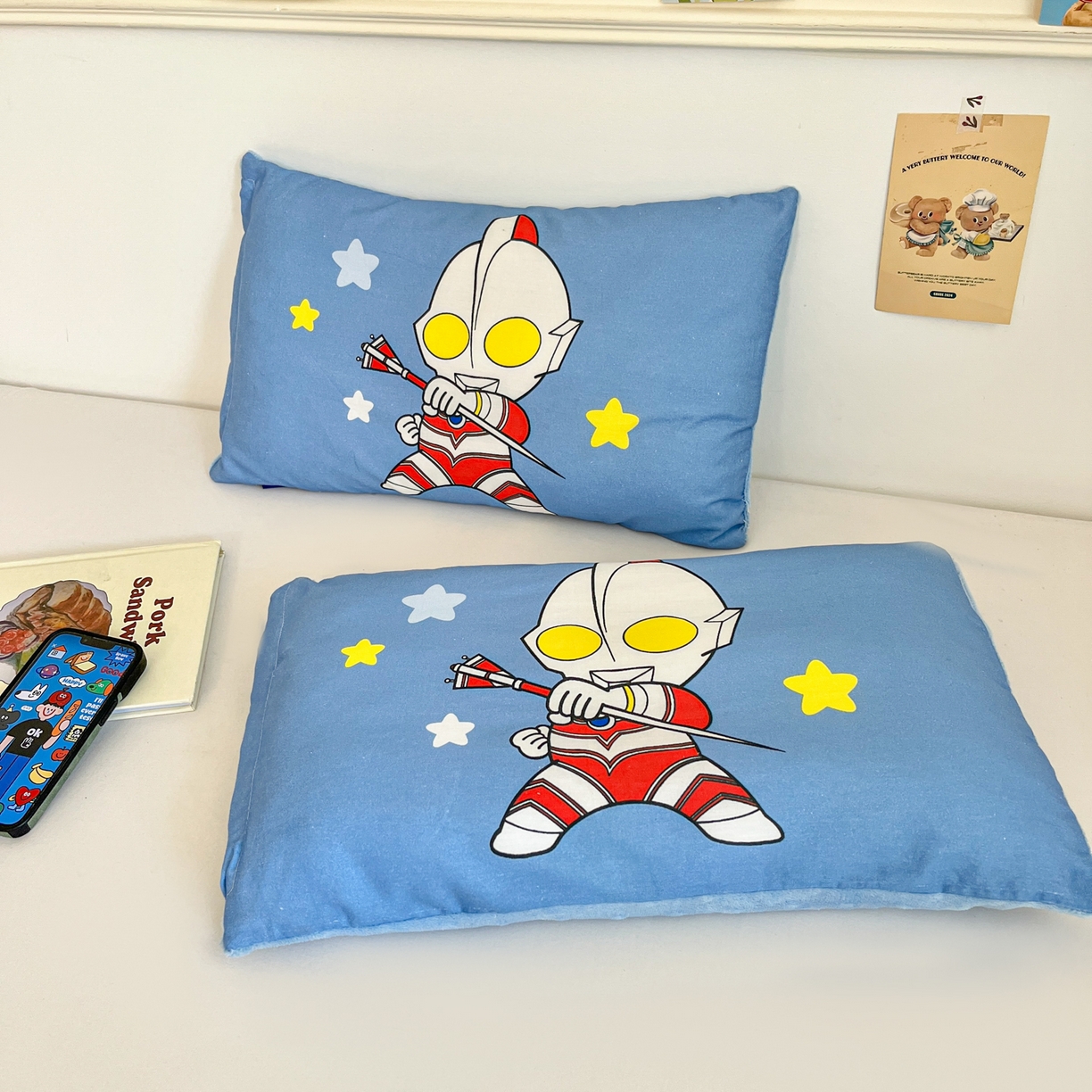 91家纺网 家纺一手货源 找家纺 孩子王家纺 2025新款A棉B绒全棉纯棉豆豆枕学生幼儿园系列 咸蛋超人 30x50cm/只（带标）