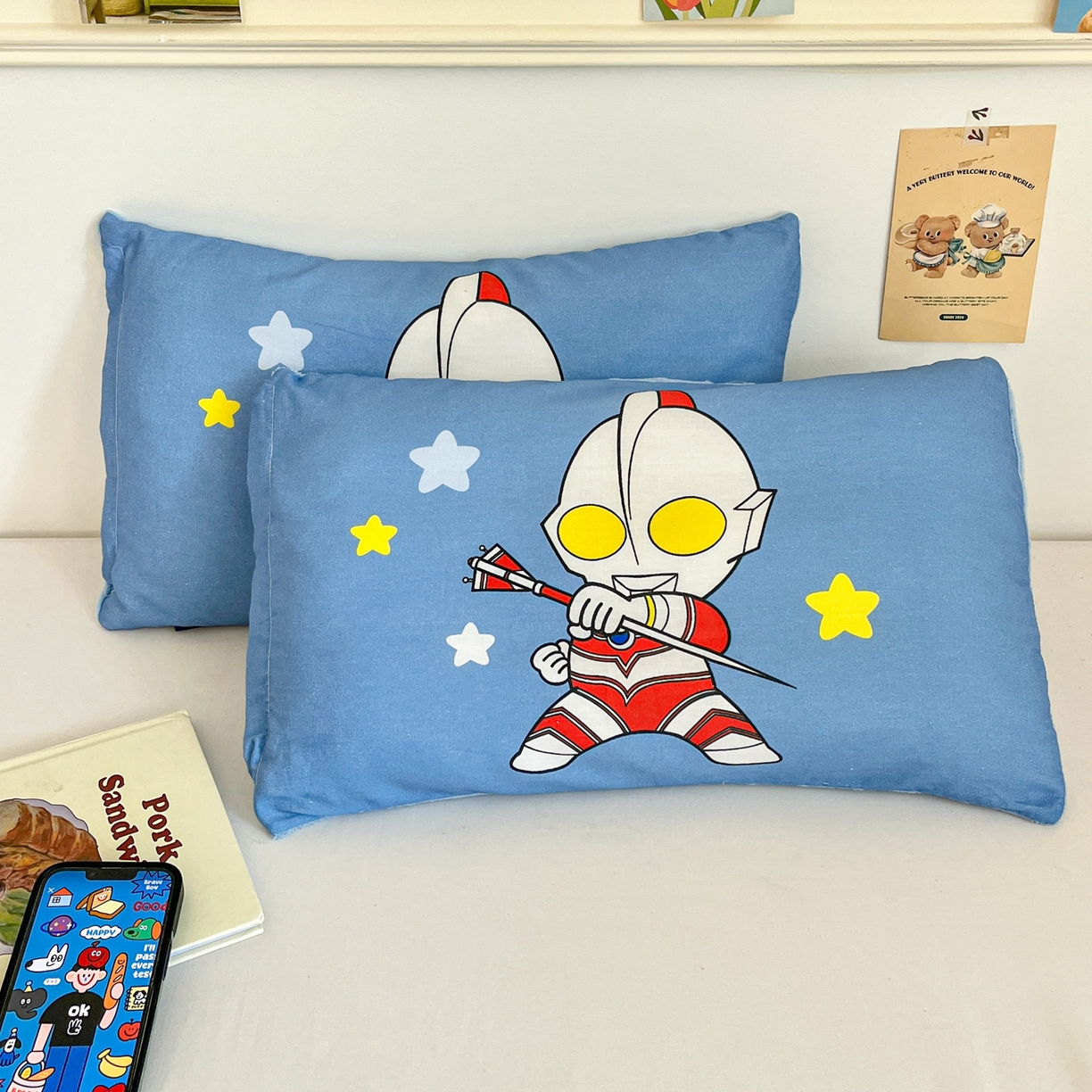 91家纺网 家纺一手货源 找家纺 孩子王家纺 2025新款A棉B绒全棉纯棉豆豆枕学生幼儿园系列 咸蛋超人 30x50cm/只（带标）