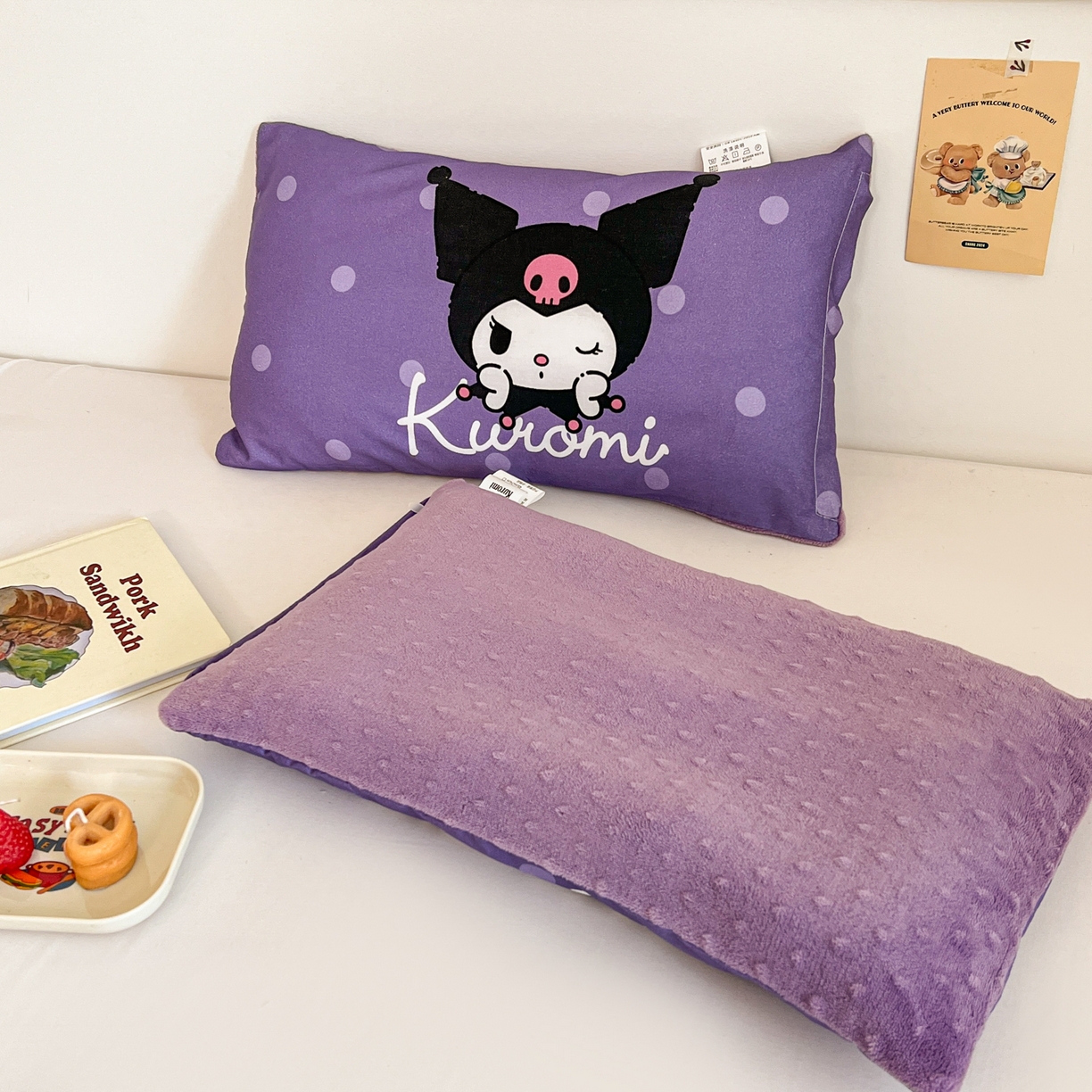 91家纺网 家纺一手货源 找家纺 孩子王家纺 2025新款A棉B绒全棉纯棉豆豆枕学生幼儿园系列 圆点库洛米 30x50cm/只（带标）