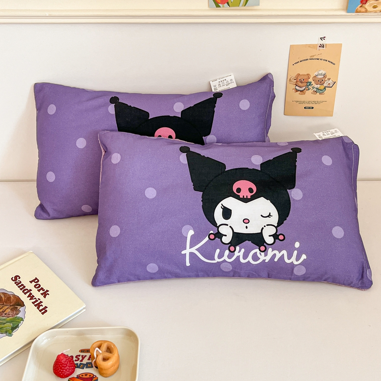 91家纺网 家纺一手货源 找家纺 孩子王家纺 2025新款A棉B绒全棉纯棉豆豆枕学生幼儿园系列 圆点库洛米 30x50cm/只（带标）