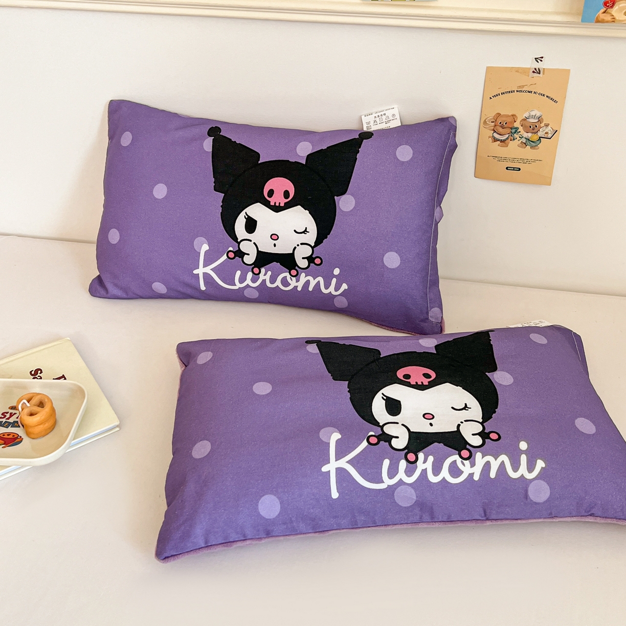 91家纺网 家纺一手货源 找家纺 孩子王家纺 2025新款A棉B绒全棉纯棉豆豆枕学生幼儿园系列 圆点库洛米 30x50cm/只（带标）