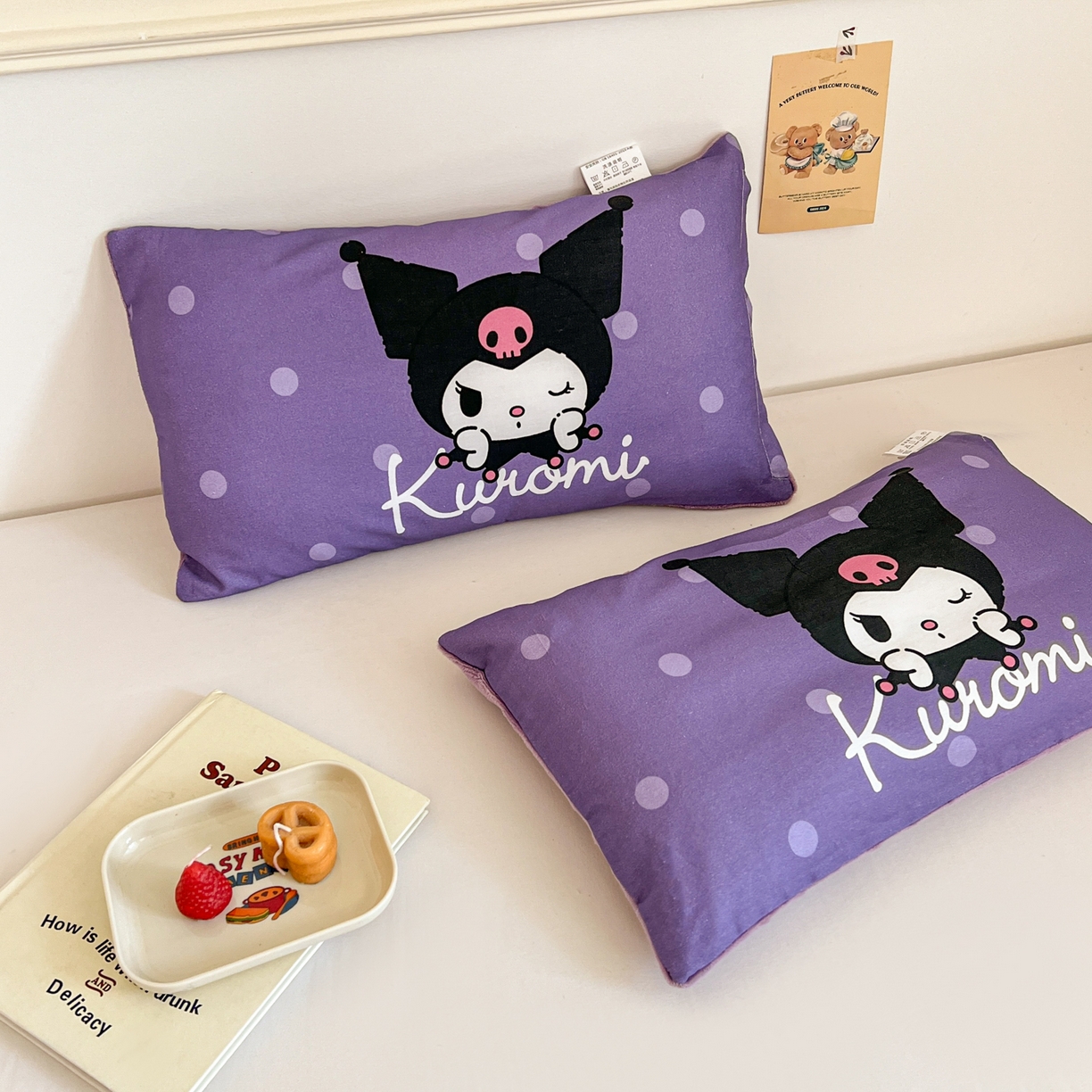 91家纺网 家纺一手货源 找家纺 孩子王家纺 2025新款A棉B绒全棉纯棉豆豆枕学生幼儿园系列 圆点库洛米 30x50cm/只（带标）