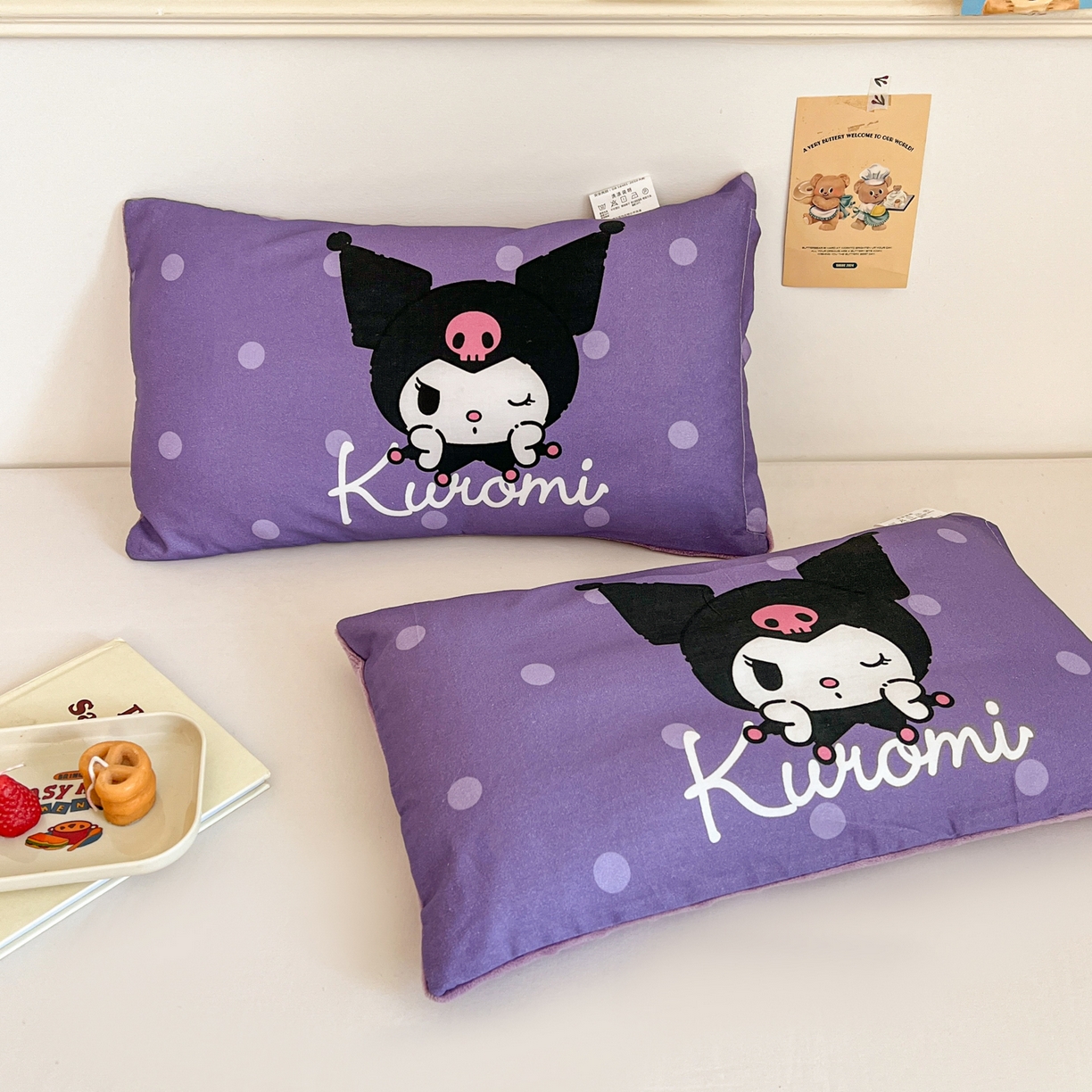 91家纺网 家纺一手货源 找家纺 孩子王家纺 2025新款A棉B绒全棉纯棉豆豆枕学生幼儿园系列 圆点库洛米 30x50cm/只（带标）