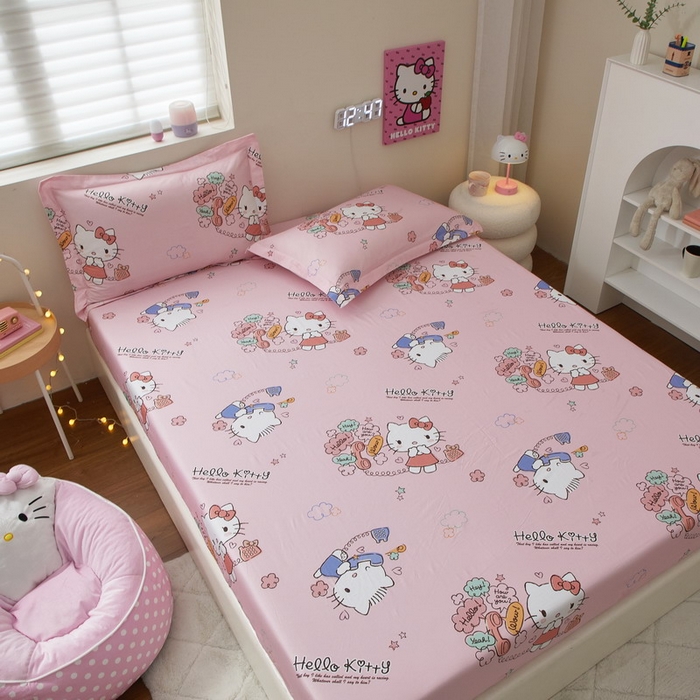 91家纺网 家纺一手货源 找家纺 蘭菲家纺 2025新款三丽鸥系列全棉印花单品床笠 8分甜