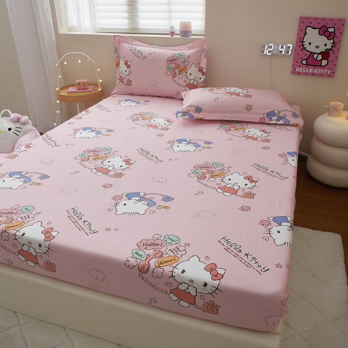 91家纺网 家纺一手货源 找家纺 蘭菲家纺 2025新款三丽鸥系列全棉印花单品床笠 8分甜