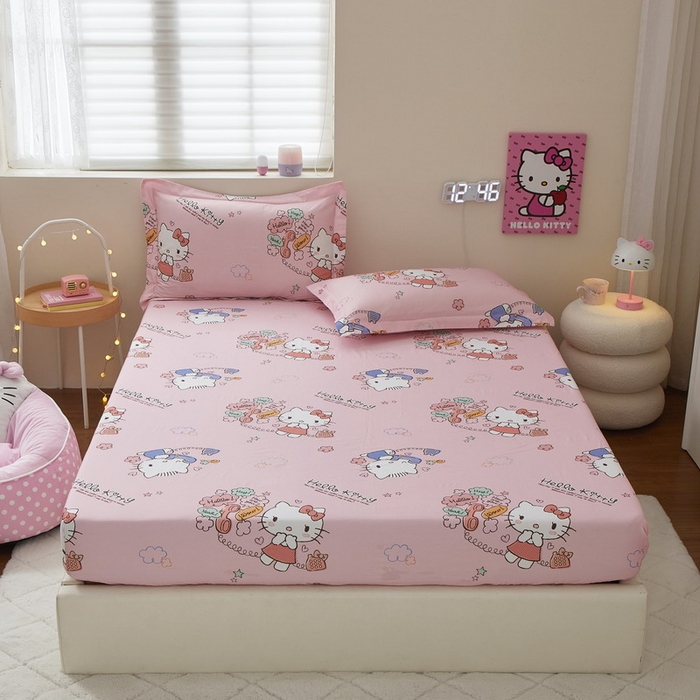 91家纺网 家纺一手货源 找家纺 蘭菲家纺 2025新款三丽鸥系列全棉印花单品床笠 8分甜