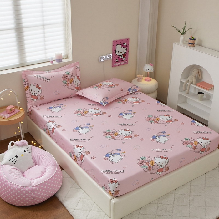 91家纺网 家纺一手货源 找家纺 蘭菲家纺 2025新款三丽鸥系列全棉印花单品床笠 8分甜