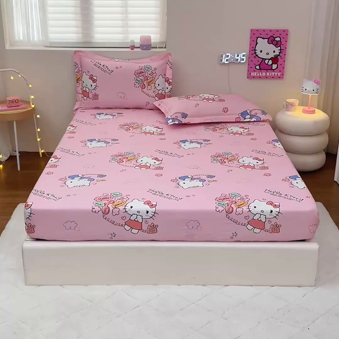 91家纺网 家纺一手货源 找家纺 蘭菲家纺 2025新款三丽鸥系列全棉印花单品床笠 8分甜