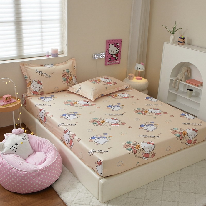 91家纺网 家纺一手货源 找家纺 蘭菲家纺 2025新款三丽鸥系列全棉印花单品床笠 9分甜