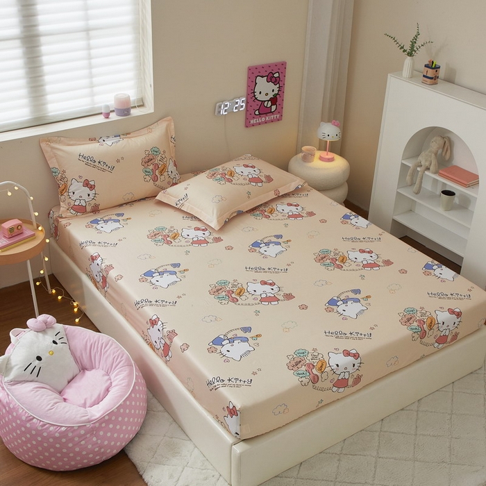 91家纺网 家纺一手货源 找家纺 蘭菲家纺 2025新款三丽鸥系列全棉印花单品床笠 9分甜