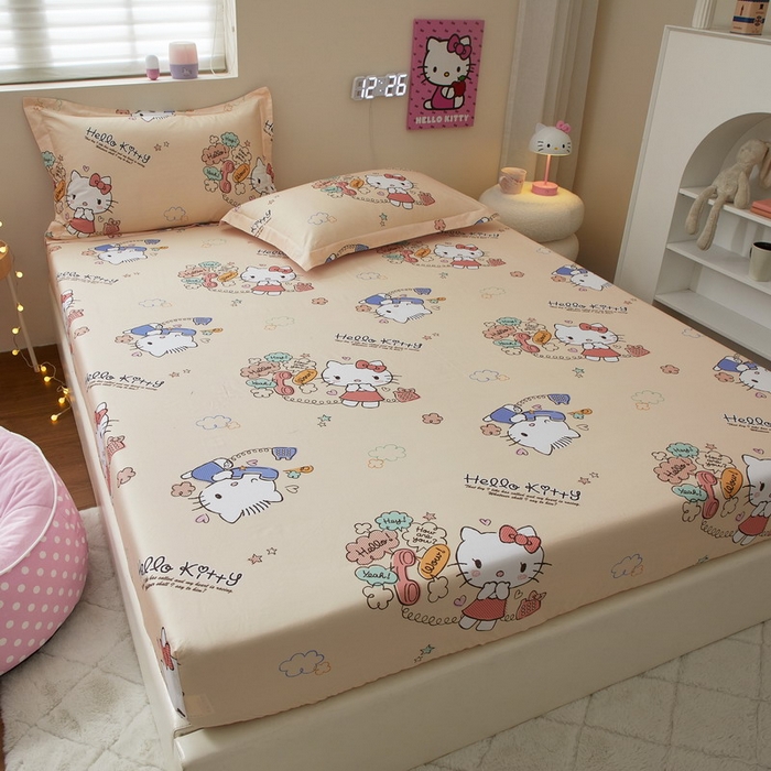 91家纺网 家纺一手货源 找家纺 蘭菲家纺 2025新款三丽鸥系列全棉印花单品床笠 9分甜