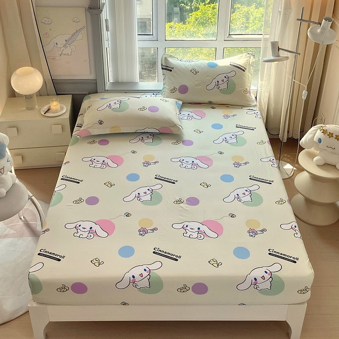 91家纺网 家纺一手货源 找家纺 蘭菲家纺 2025新款三丽鸥系列全棉印花单品床笠 开心狗