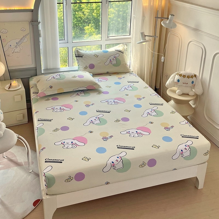 91家纺网 家纺一手货源 找家纺 蘭菲家纺 2025新款三丽鸥系列全棉印花单品床笠 开心狗