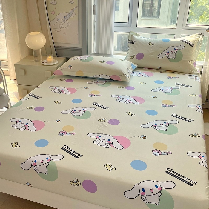 91家纺网 家纺一手货源 找家纺 蘭菲家纺 2025新款三丽鸥系列全棉印花单品床笠 开心狗