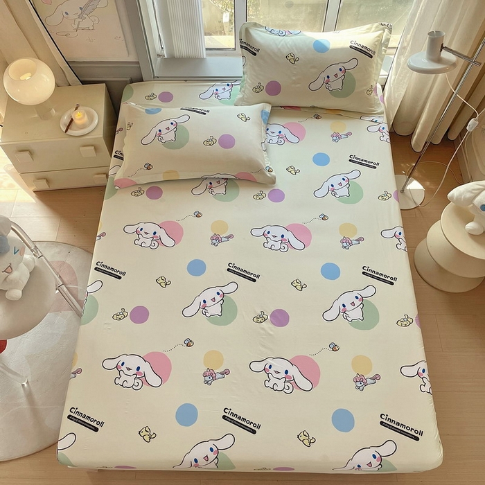 91家纺网 家纺一手货源 找家纺 蘭菲家纺 2025新款三丽鸥系列全棉印花单品床笠 开心狗