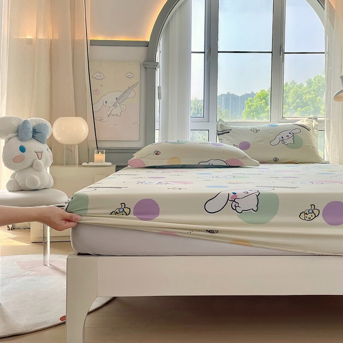 91家纺网 家纺一手货源 找家纺 蘭菲家纺 2025新款三丽鸥系列全棉印花单品床笠 开心狗