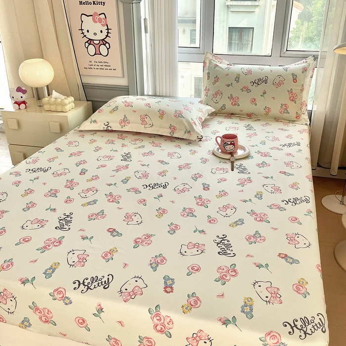 91家纺网 家纺一手货源 找家纺 蘭菲家纺 2025新款三丽鸥系列全棉印花单品床笠 蜜蜜小花园