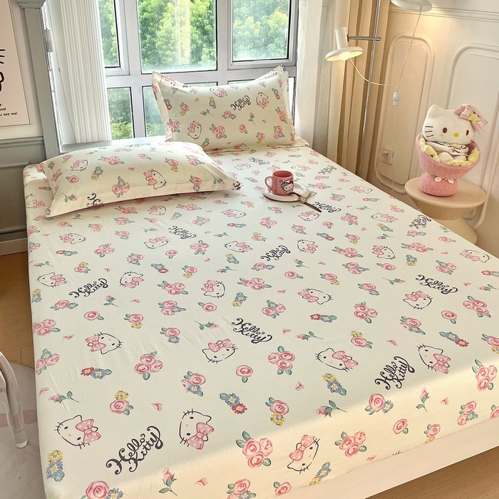 91家纺网 家纺一手货源 找家纺 蘭菲家纺 2025新款三丽鸥系列全棉印花单品床笠 蜜蜜小花园