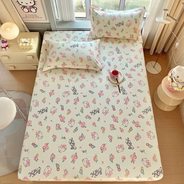 91家纺网 家纺一手货源 找家纺 蘭菲家纺 2025新款三丽鸥系列全棉印花单品床笠 蜜蜜小花园