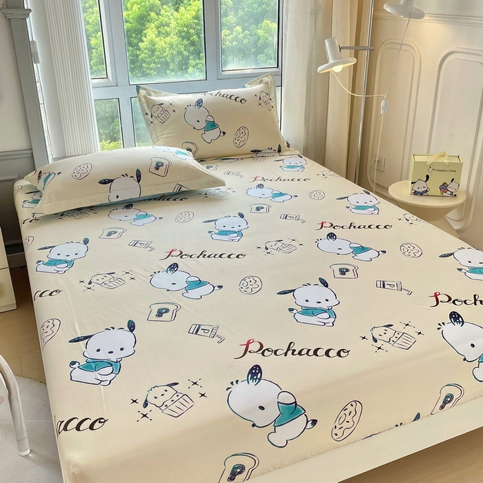 91家纺网 家纺一手货源 找家纺 蘭菲家纺 2025新款三丽鸥系列全棉印花单品床笠 俏皮狗