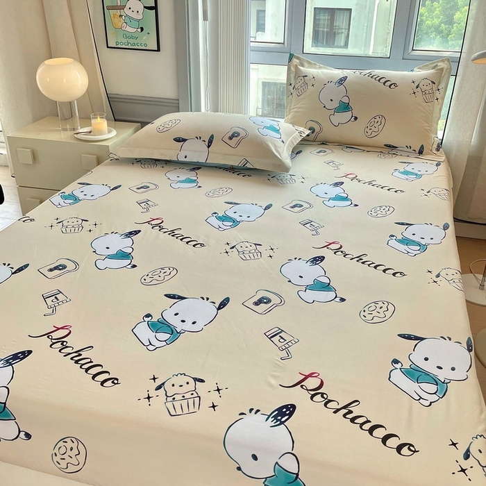 91家纺网 家纺一手货源 找家纺 蘭菲家纺 2025新款三丽鸥系列全棉印花单品床笠 俏皮狗