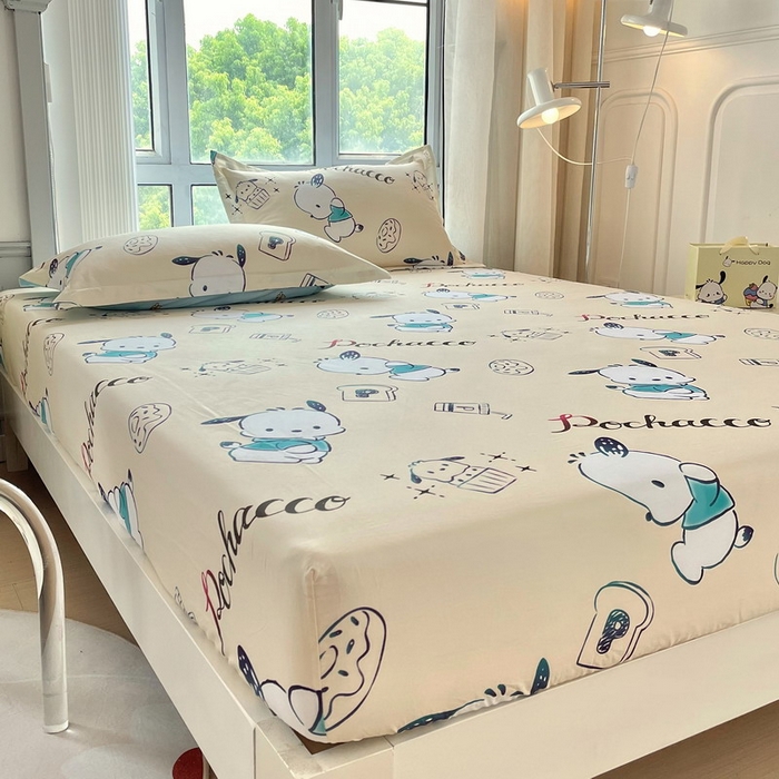 91家纺网 家纺一手货源 找家纺 蘭菲家纺 2025新款三丽鸥系列全棉印花单品床笠 俏皮狗