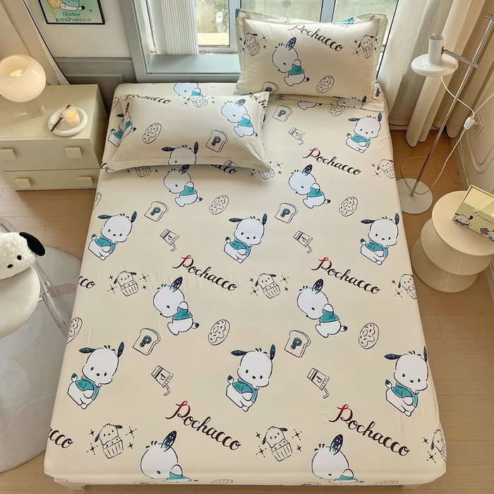 91家纺网 家纺一手货源 找家纺 蘭菲家纺 2025新款三丽鸥系列全棉印花单品床笠 俏皮狗