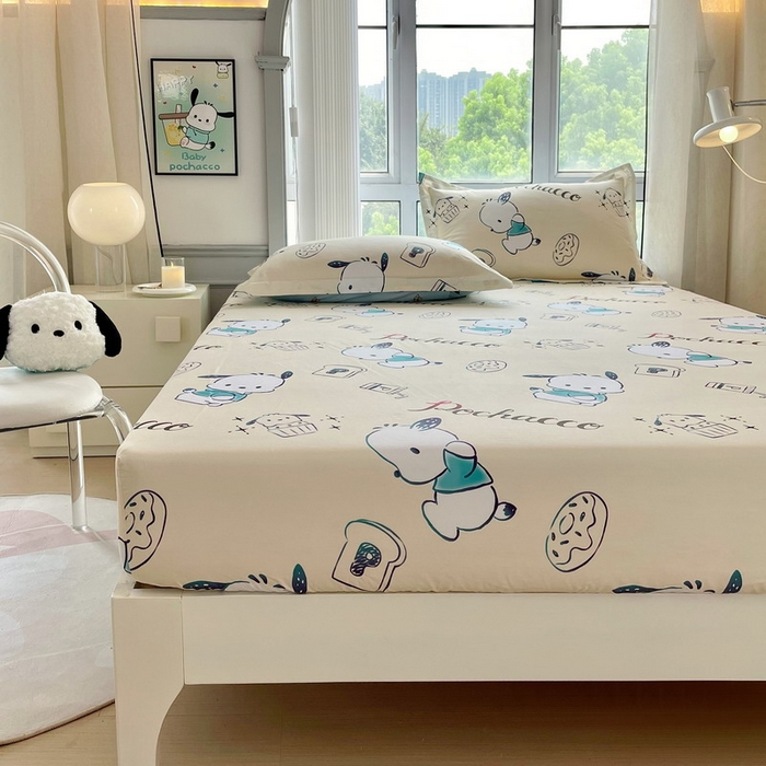 91家纺网 家纺一手货源 找家纺 蘭菲家纺 2025新款三丽鸥系列全棉印花单品床笠 俏皮狗