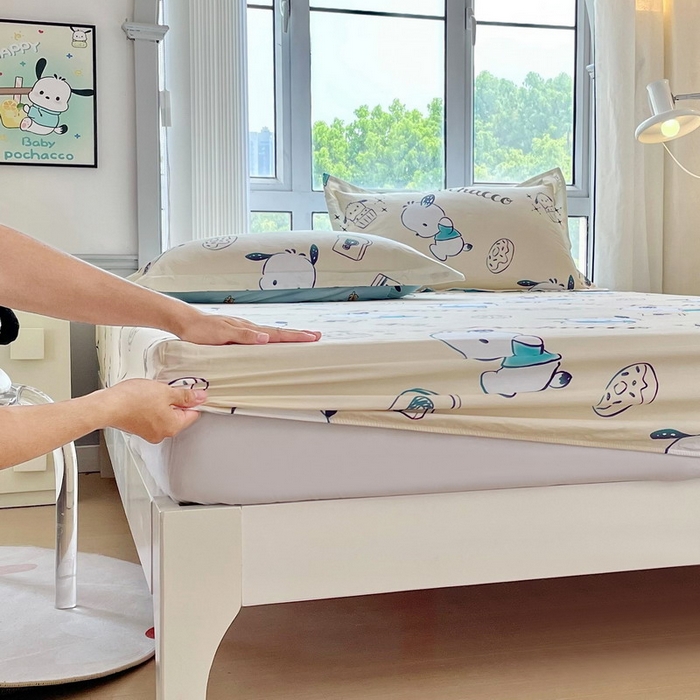 91家纺网 家纺一手货源 找家纺 蘭菲家纺 2025新款三丽鸥系列全棉印花单品床笠 俏皮狗