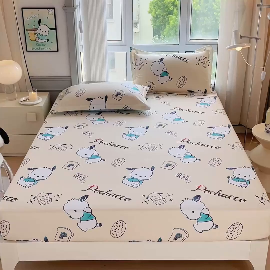 91家纺网 家纺一手货源 找家纺 蘭菲家纺 2025新款三丽鸥系列全棉印花单品床笠 俏皮狗