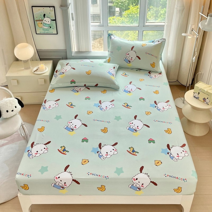 91家纺网 家纺一手货源 找家纺 蘭菲家纺 2025新款三丽鸥系列全棉印花单品床笠 水果派