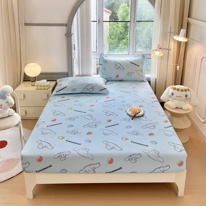 91家纺网 家纺一手货源 找家纺 蘭菲家纺 2025新款三丽鸥系列全棉印花单品床笠 随便蓝