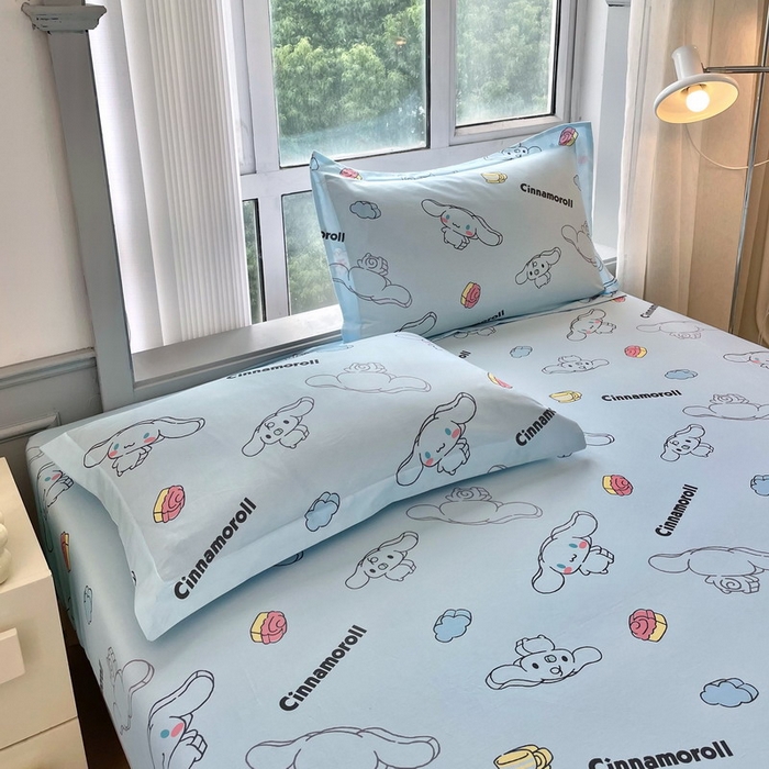 91家纺网 家纺一手货源 找家纺 蘭菲家纺 2025新款三丽鸥系列全棉印花单品床笠 随便蓝