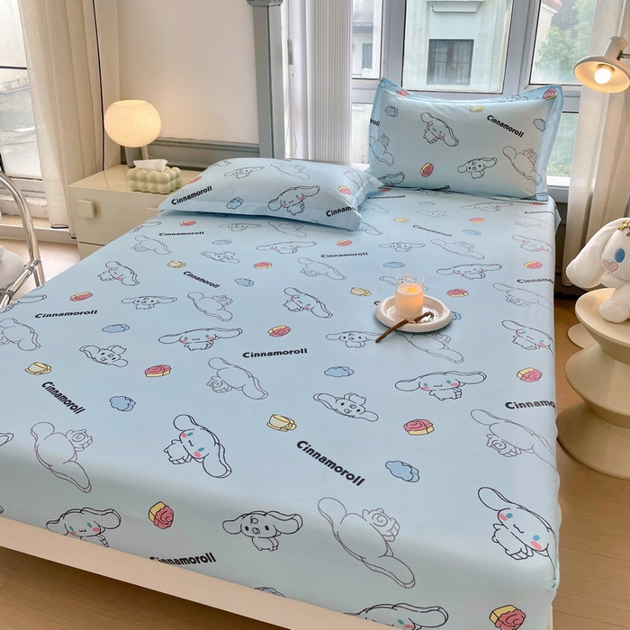 91家纺网 家纺一手货源 找家纺 蘭菲家纺 2025新款三丽鸥系列全棉印花单品床笠 随便蓝