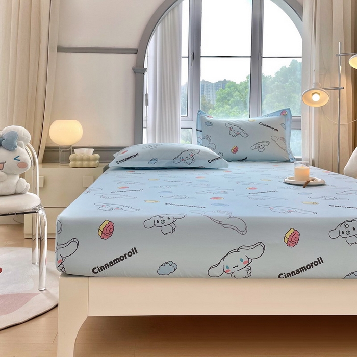 91家纺网 家纺一手货源 找家纺 蘭菲家纺 2025新款三丽鸥系列全棉印花单品床笠 随便蓝