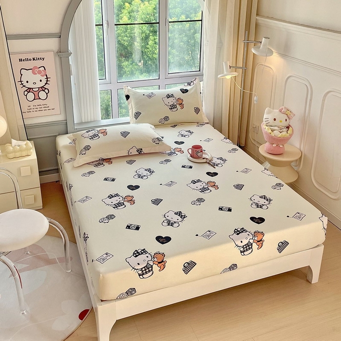 91家纺网 家纺一手货源 找家纺 蘭菲家纺 2025新款三丽鸥系列全棉印花单品床笠 小布熊