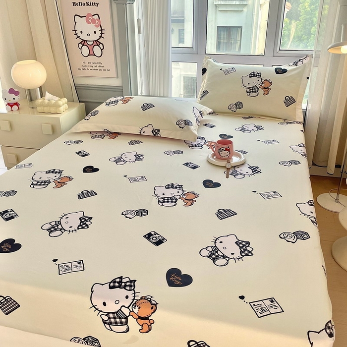 91家纺网 家纺一手货源 找家纺 蘭菲家纺 2025新款三丽鸥系列全棉印花单品床笠 小布熊