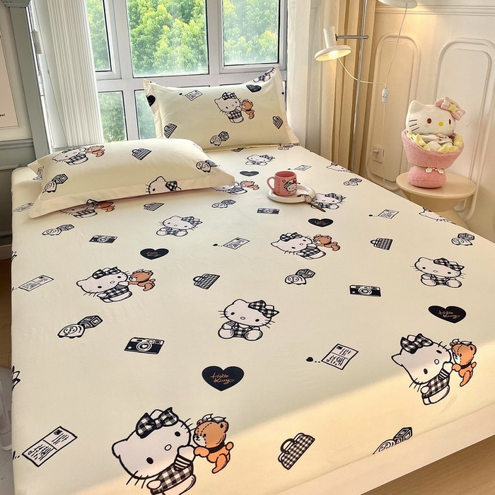 91家纺网 家纺一手货源 找家纺 蘭菲家纺 2025新款三丽鸥系列全棉印花单品床笠 小布熊