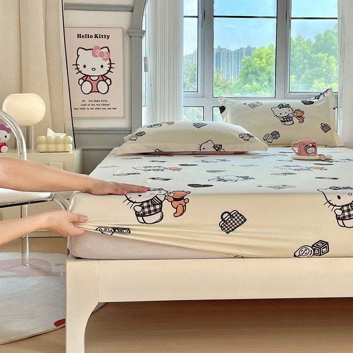 91家纺网 家纺一手货源 找家纺 蘭菲家纺 2025新款三丽鸥系列全棉印花单品床笠 小布熊