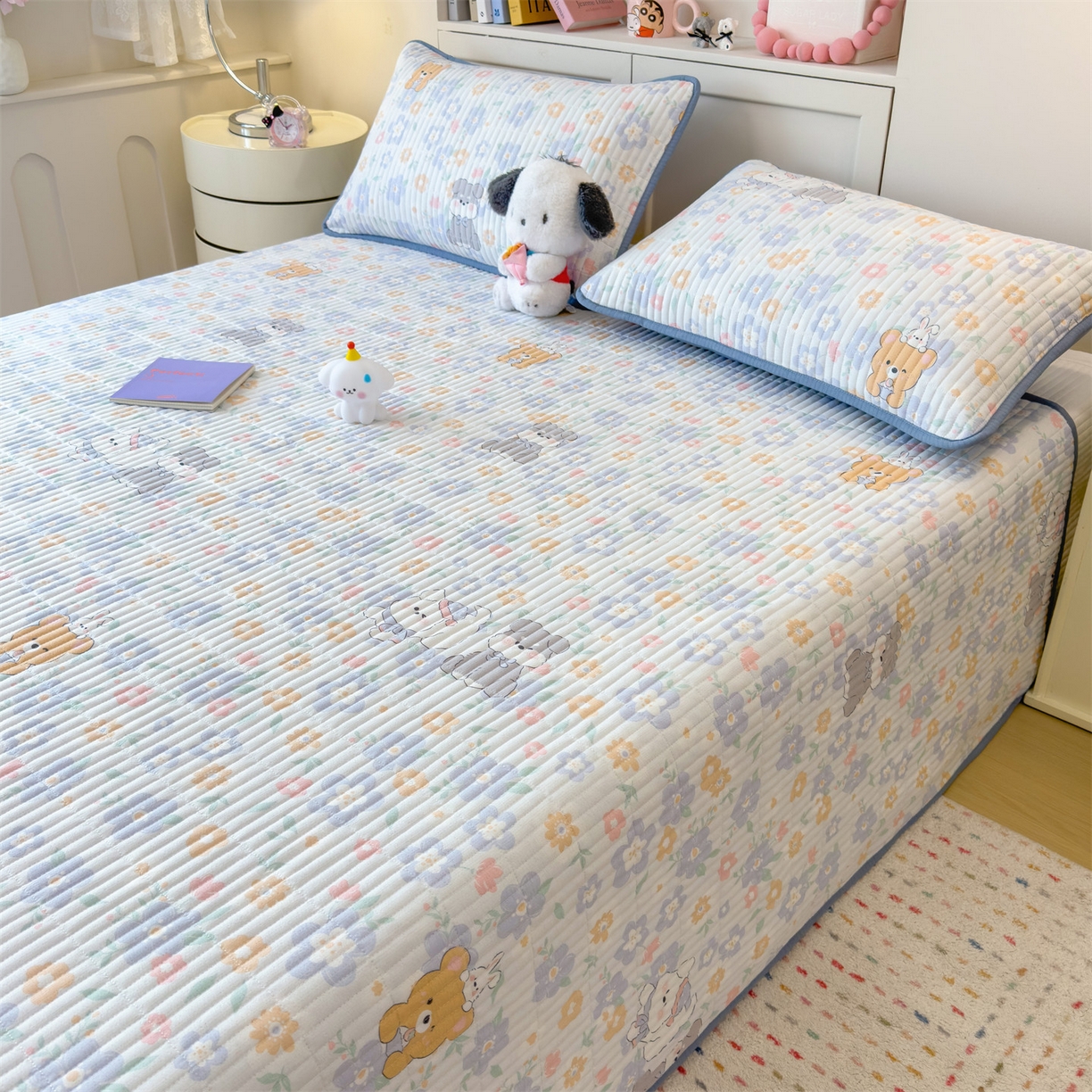 91家纺网 家纺一手货源 找家纺 （总）雯豆家纺 2025新品皱皱双层纱床盖泡泡纱床罩保护套