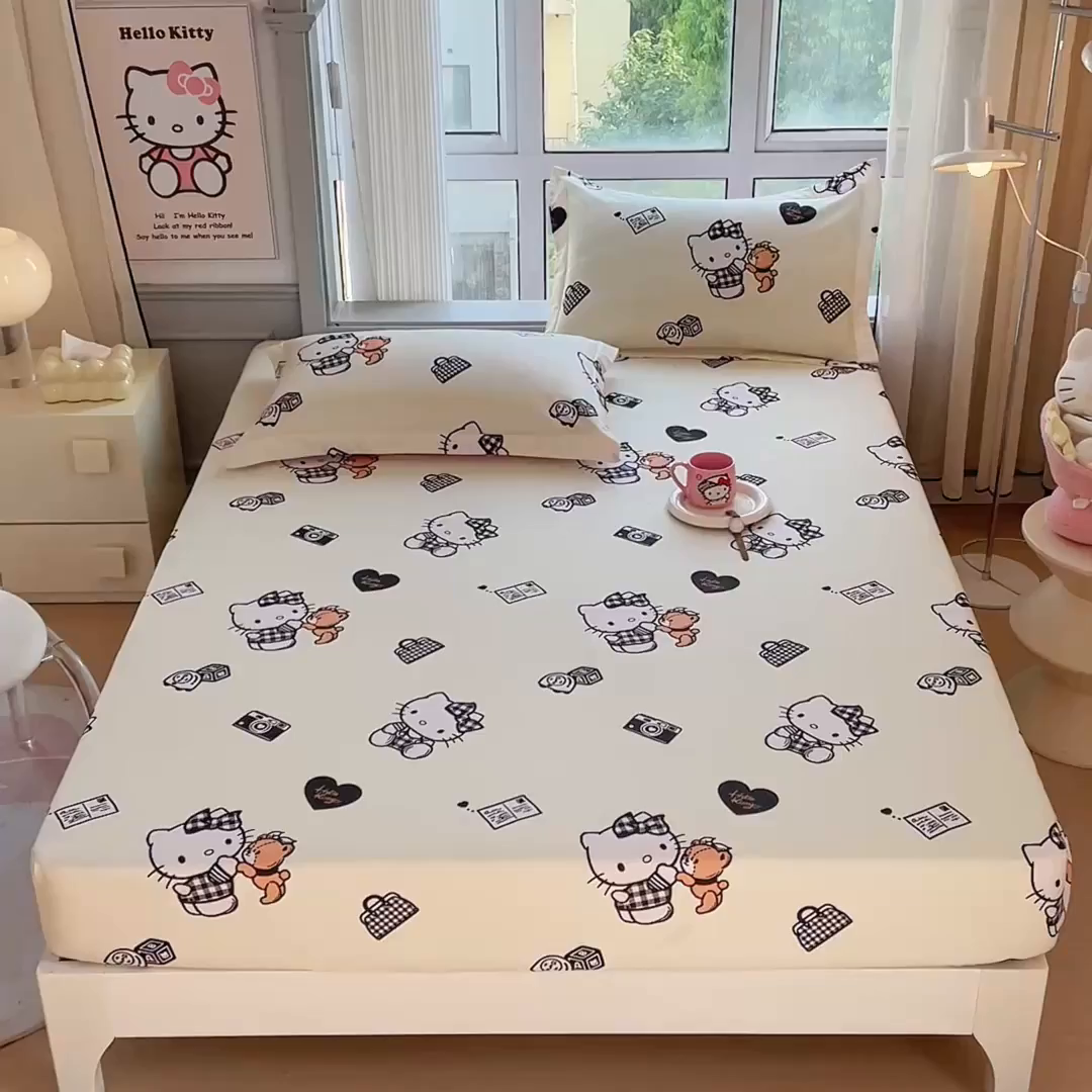 91家纺网 家纺一手货源 找家纺 蘭菲家纺 2025新款三丽鸥系列全棉印花单品床笠 小布熊